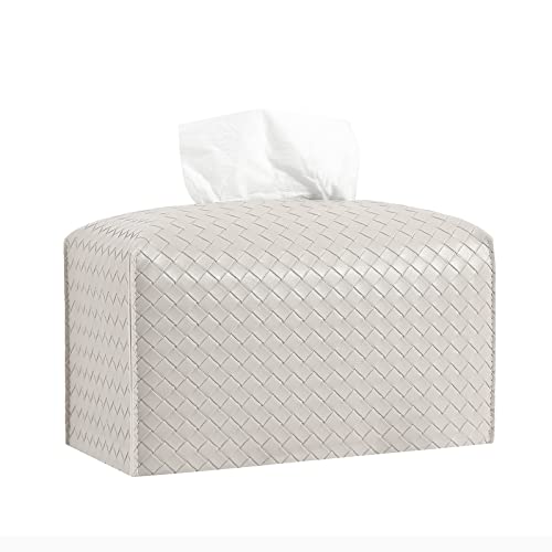 Tissue Box Cover PU Leather Tissue Holder Square Facial Tissue Case Facial Paper Organizer Dispenser for Bathroom, Vanity Countertop, Tabletop, Car, Rectangle, Griege | PU Leather，Easy to Fill, Easy Clean, Decorative Cube Tissue Box Holder for Office, Bat