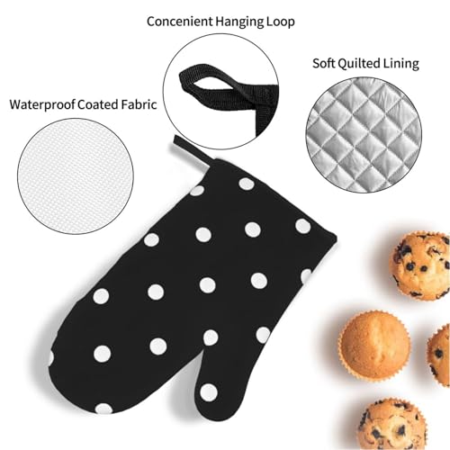Black and White Polka Dot Oven Mitts and Pot Holders Set of 4 Non-Slip Oven Gloves Hot Pads for Kitchen Baking Cooking Grilling