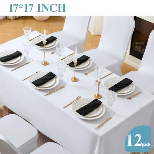 VidaFete Black Cloth Napkin, 17 x 17 Inch Polyester Napkins Set of 12 | Polyester Napkins Cloth Reusable & Wrinkle-Resistant Dinner Napkins for Weddings, Banquets, Parties, Hotels and Restaurants - color: Black, size: 17" x 17" (Set of 12)