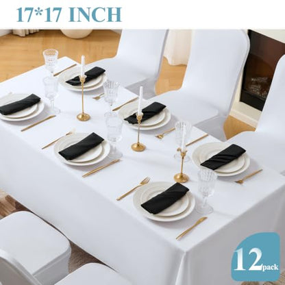 VidaFete Black Cloth Napkin, 17 x 17 Inch Polyester Napkins Set of 12 | Polyester Napkins Cloth Reusable & Wrinkle-Resistant Dinner Napkins for Weddings, Banquets, Parties, Hotels and Restaurants - color: Black, size: 17" x 17" (Set of 12)