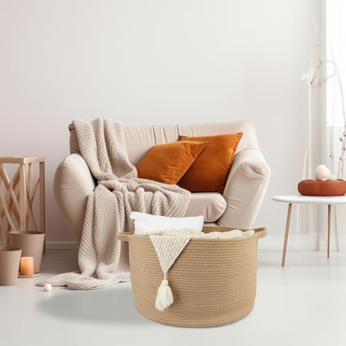 XUANGUO Extra Large Jute Rope Round Storage Basket 22" x 12" | Woven basket for blankets, toys, towels, laundry, nursery, living room and pet toy storage. - color: jute