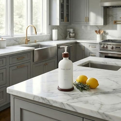 Glass Soap Dispenser, White | Refillable Hand Soap Dispenser, With Tray, Suitable for Bathroom, For Kitchen Sink - color: White H*1