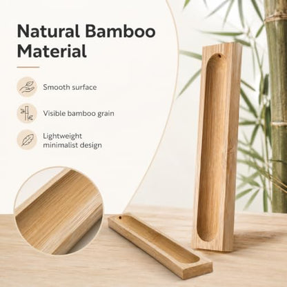 Natural Bamboo Incense Stick Holder Set – 2 Pieces with Ash Catcher Tray for Home Use