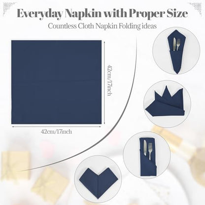 PLOYMONO Navy Blue Cloth Napkins - 8 Pack 17"x17" Polyester Dinner Napkins | Heavy Duty 180 GSM Cloth Napkins with Hemmed Edges - Great for Restaurants, Weddings, Parties, Banquets Dinner - color: Navy Blue