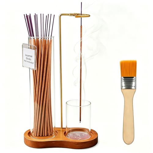 Wood Incense Holder with Glass Ash Catcher for Stick Incense | Wood And Glass, Vertical Design, Clean Ash Collection, Fits Incense Sticks, Home Yoga Meditation