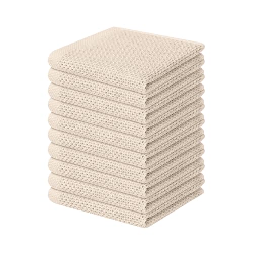 Homaxy 100% Cotton Waffle Weave Kitchen Dish Cloths 10-Pack, Beige | 12 x 12 Inches, Ultra Soft Absorbent Dish Towels, Quick Drying Dish Rags with Hanging Loop - color: Beige, size: 12 x 12 - 10 Pack