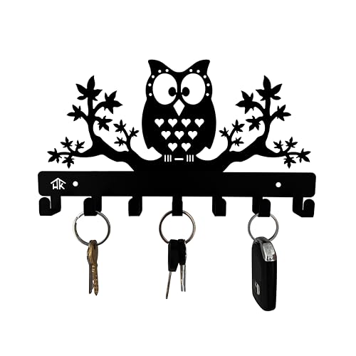 Owl Key Holder - Wall Mounted Key Hooks, 7 Sturdy Metal Hooks, Nature Themed Home Decor, 10.6 X 6.15 X 1 INCH