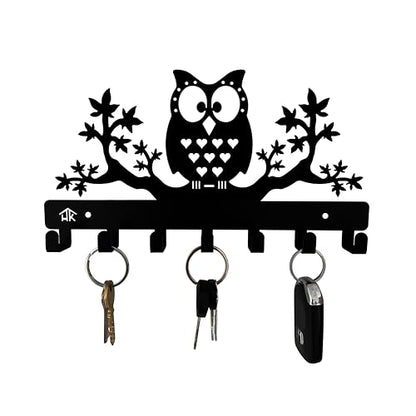 Owl Key Holder - Wall Mounted Key Hooks, 7 Sturdy Metal Hooks, Nature Themed Home Decor, 10.6 X 6.15 X 1 INCH