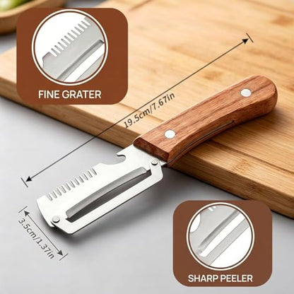 2Pack MultiFunctional Vegetable Peeler,3 in 1 Multi Functional Wooden Handle Peeler and Bottle Opener, Kitchen Gadgets Tool for Fruit Pumpkin Peeling Potato Carrot Veggie Peeler