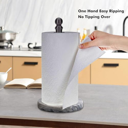 Black Paper Towel Holder Countertop with Heavy Marble Base, Standing Paper Towel Roll Holder for Kitchen Bathroom, with Weighted Base for One-Handed Operation - color: Black
