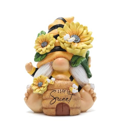Hodao Gnome Figurine Decorations Indoor Home Decor Sweet Life Bee Gnome - The Sweetness and Warmth of Nature - Summer Garden Patio Gnome Sculpture Decorations (Bees gnome) - style: Whimsical