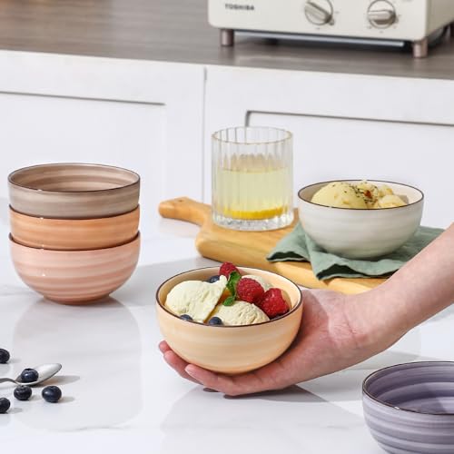 Selamica Ceramic Ice Cream Bowls, 12 OZ Dessert Bowls Set of 6, 4.7 Inch Small Bowls for Snack, Side Dish, Fruits, Microwave Dishwasher Safe, Maillard - color: Maillard, size: 12 Oz
