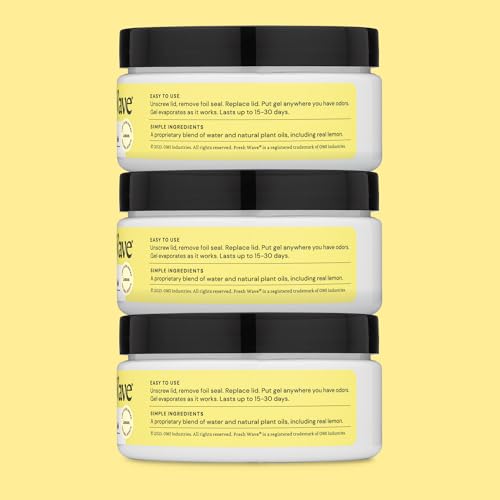 Fresh Wave Lemon Odor Eliminator Gel 3-Pk 7 oz - Air Freshener for Home | Plant-based essential oils. Lasts 15-30 days per jar. No plug-in needed. Pet-safe, closet and bathroom deoderizer. - size: 7 Fl Oz (Pack of 3)