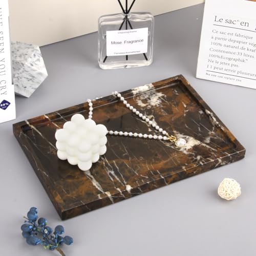 Marble Bathroom Vanity Tray, Black Gold, 12" x 8" x 0.8" | Home Kitchen Bathroom Tray, Natural Stone Decorative Countertop Trays, Soap Dispenser Perfume Key Trinket Ring Tray - color: Black Gold