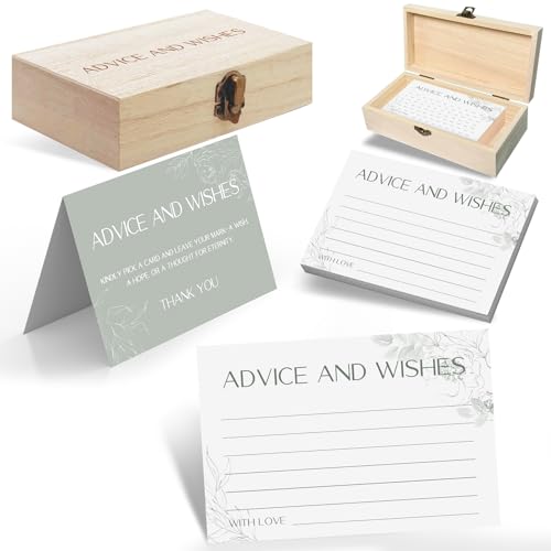 Advice and Wishes for Mr and Mrs - 60 Sage Green Floral Wedding Cards with Wooden Keepsake Box - Elegant Bridal Shower, Anniversary and Graduation Message Set - color: GREENFLORAL