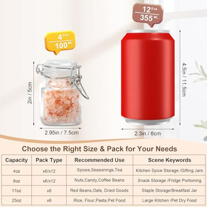 Spice Jars Set of 12, 4 oz Glass Spice Jars with Airtight Lids and Labels, Small Seasoning Jars for Spices, Herbs, Kitchen Spice Organizer - size: 4 fl oz x 12 - Square