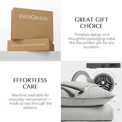 100% Cotton Modern Grid Stitch Quilt Set Queen Size, Drizzle Gray | Pre-Washed Cotton Coverlet Bedspread, Oversized Lightweight 3-Piece Bedding Set for All Season, with 2 Pillow Shams - color: Drizzle Gray, size: Full/Queen (96" X 94")