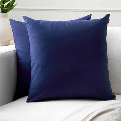 Cotton Canvas Throw Pillow Covers By Encasa Pack of 2 Scotch Blue 12"x12" No Insert with Hidden Zipper | Decorative Cushion Covers for Fall, Halloween, Thanksgiving, Christmas | Durable Cotton Canvas | Concealed Invisible Zipper | Ideal for DIY & Embroide