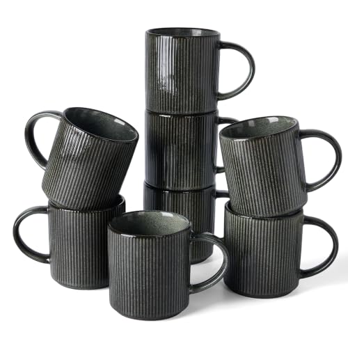 famiware Coffee Mug Set of 8, Star 16 oz Large Mugs Cup Set with Handle | Ceramic Mug for Coffee, Latte, Tea, Stackable Drinkware Set, Microwave & Dishwasher Safe, Deep Forest - color: Deep Forest, size: 8 Count (Pack of 1)