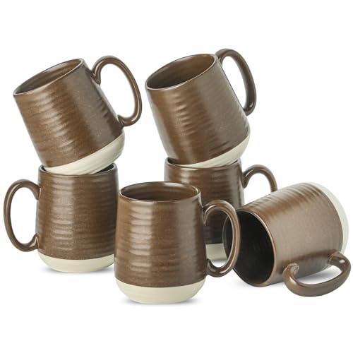 Hasense Coffee Cups Set of 6, 15 oz Stoneware Coffee Mugs with Big Handles, Modern Tea Cup for Indoor and Outdoor for Cocoa, Milk, Tea, Hot Chocolate, Soup, Valentine's Day Gifts, Brown - color: Brown, size: Set of 6