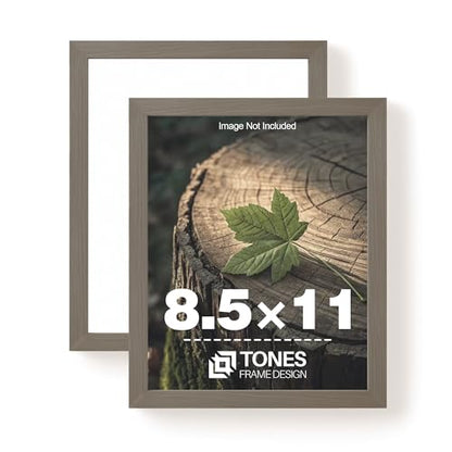 TONES FRAME DESIGN 8.5 by 11 Picture Frame Set of 2 Solid Oak Brown Wood Veneer with Shatterproof Plexiglass, 8.5 x 11 Frame Wall Hanging 8.5x11 Picture Frame for Diplomas Document Certificates - color: Dark Oak, size: 8.5x11 - 2 Pack