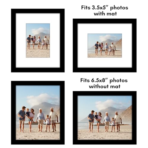 Americanflat 6.5x8 Picture Frame 2-Pack - Matted to 3.5x5 - Black | Slim Molding construction, Polished plexiglass front, wall or tabletop display with included easel, triangle hangers included - color: Black, size: 6.5x8