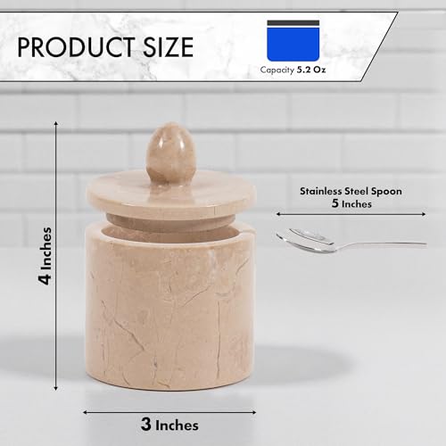 Marble Salt Cellar with Lid 4" Inch Verona Handmade Salt Jar & Table Salt Storage For Kitchen Countertop, Ideal Salt Container, Salt Dish & Sugar Bowl For Table - color: Verona