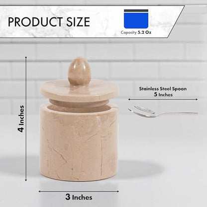 Marble Salt Cellar with Lid 4" Inch Verona Handmade Salt Jar & Table Salt Storage For Kitchen Countertop, Ideal Salt Container, Salt Dish & Sugar Bowl For Table - color: Verona