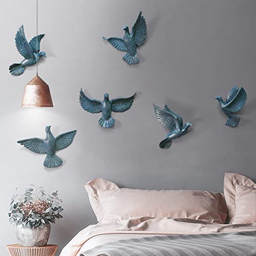Dove Wall Art Decor Set - 6 Pieces 3D Resin Peace Pigeon Wall Sculptures for Indoor/Outdoor, Creativity Wall Hanging Birds Collection - color: Vintage