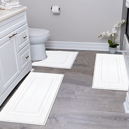 SHACOS White Bathroom Rugs Sets 3 Piece Small Bath Mat U Shaped Toilet Rug | 20x32+ 16x24+ 20x24, Soft Fluffy Microfiber Bath Rugs Set, Non Slip Washable Absorbent Bathroom Floor Mats Carpet Shower Rug - color: White, size: 16"x24"+ 20"x32"+U Shape 20"x24