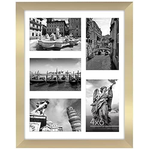 Americanflat 4x6 Collage Picture Frame with Shatter-Resistant Glass - Fits Five 4x6 Photos or Use as One 11x14 Picture Frame - Signature Collection - Collage Frames for Wall Display - Gold | Overall frame size 11x14, Shatter-resistant glass, hangs vertica