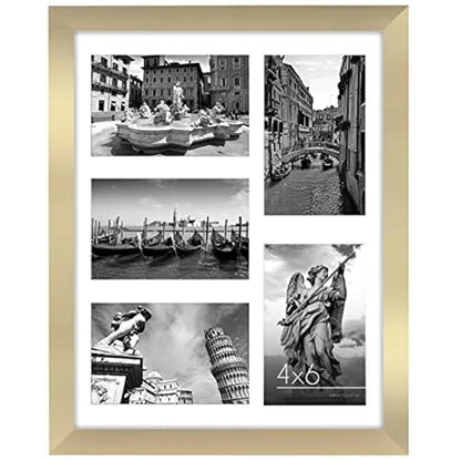 Americanflat 4x6 Collage Picture Frame with Shatter-Resistant Glass - Fits Five 4x6 Photos or Use as One 11x14 Picture Frame - Signature Collection - Collage Frames for Wall Display - Gold | Overall frame size 11x14, Shatter-resistant glass, hangs vertica