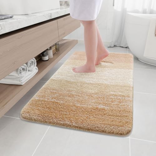 Arotive Microfiber Bathroom Rugs, Shaggy Soft Absorbent Bath Rug, 44x32 | Beige, Rubber Backing Thick Plush Machine Washable Dry Bath Mats for Bathroom, Tub and Shower, Rectangular - color: Beige, size: 44" X 32"