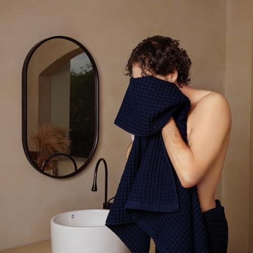 Luxury Organic Japanese Cotton Waffle Bath Towel | Thick, Absorbent, Quick Dry Bathroom Towels for Shower, Sauna, Onsen| Hotel & Spa Quality, Gift-Ready (Ocean Blue, Bath Sheet (2 Pack)) - color: Ocean Blue, style: Bath Sheet (2 Pack)
