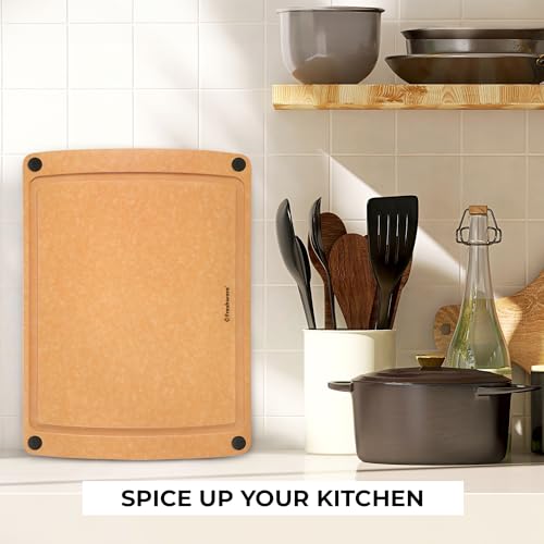 Freshware Wood Cutting Board for Kitchen, Juice Groove, Non-Slip Silicone Feet, Dishwasher Safe, Large, 15" x 11.25", Natural - color: 15" x 11.25" [Groove] [Natural Slate], size: 15"L x 11.3"W