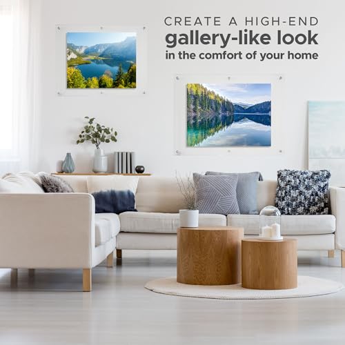 Rebecca Luxurious-7x9 Frameless Acrylic Picture Frame 7x9 Inch - Ultra Clear 4mm Acrylic Floating Frame with Silver Brackets - Easy Wall Installation for Certificates, Graduation, Family Photos, Documents - Modern Photo Display - size: 7x9