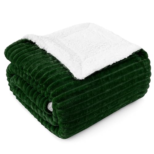 PAVILIA Emerald Green Sherpa Fleece Throw Blanket for Couch, Soft Plush Fuzzy Blankets, Fluffy Flannel Sherpa Blanket for Sofa, Warm 3D Ribbed Winter Blanket Gift, 50x60 inches - color: Emerald Green, size: 50 x 60 Inches - Throw