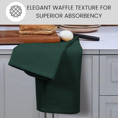 Waffle Kitchen Towels Large 16x26 inch 100% Cotton Set of 4 - Soft Absorbent Washable Tea Towel for Kitchen - Dish Cloths Quick Drying - 320 GSM Quality Dish Towel Green - color: Green