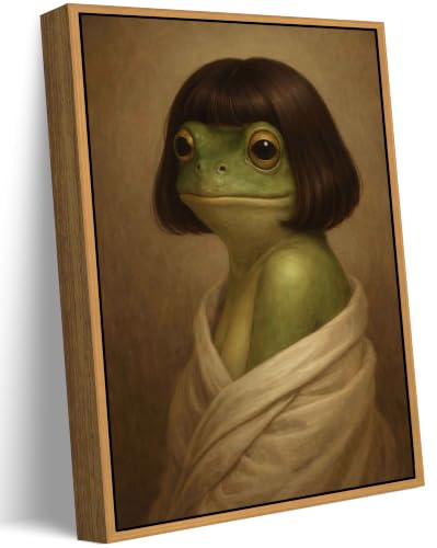 Floating Framed Whimsical Frog Canvas Wall Art, Funny Bathroom Frog Wall Decor, Eclectic Animal Print Poster, Vintage Abstract Animal Picture Artwork for Bathroom, Bedroom Home Decoration, 12x16in - color: Funny Bathroom Frog, size: 16"L x 12"W