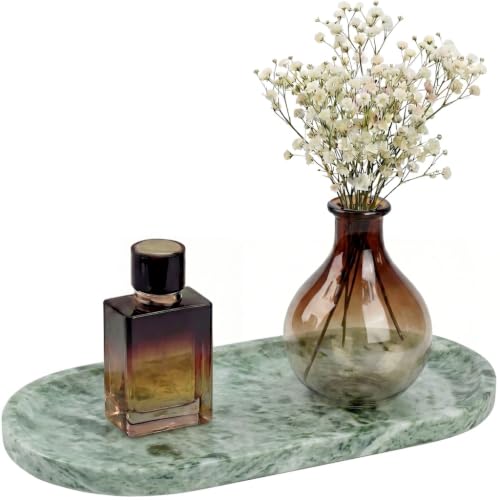 YKAJO Cloud Jade Oval Marble Tray, 11.8x5.9 Vanity Perfume Organizer Dish | Honed natural stone; jewelry & trinket dish, ring & key holder, soap & candle catchall; bath counter, dresser, coffee table - color: Cloud Jade, size: 11.8" x 5.9" x 0.6"