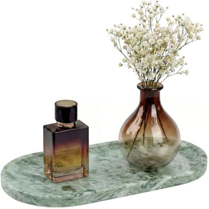 YKAJO Cloud Jade Oval Marble Tray, 11.8x5.9 Vanity Perfume Organizer Dish | Honed natural stone; jewelry & trinket dish, ring & key holder, soap & candle catchall; bath counter, dresser, coffee table - color: Cloud Jade, size: 11.8" x 5.9" x 0.6"
