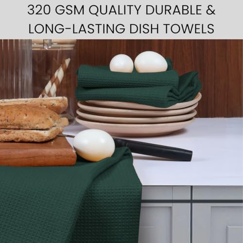 Waffle Kitchen Towels Large 16x26 inch 100% Cotton Set of 4 - Soft Absorbent Washable Tea Towel for Kitchen - Dish Cloths Quick Drying - 320 GSM Quality Dish Towel Green - color: Green
