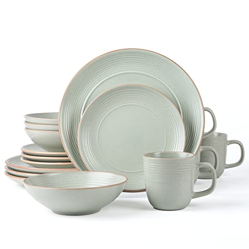 Arora RINGAR Round Stoneware 16pc Dinnerware Set of 4, Dinner Plates, Side Plates, Cereal Bowls, Mugs - Speckle Matte White (406646) - color: Speckle Matte White-Bowl/Mug, style: Round-Service for 4(16pcs)