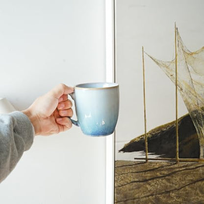 Bosmarlin Ceramic Coffee Mug Set of 4, 17 Oz, 3 Colors to Choose, Tea Cups, Dishwasher and Microwave Safe, Reactive Glaze… (17 Oz, Blue) - color: Blue