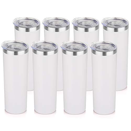HASLE OUTFITTERS 20 oz Skinny Tumblers Bulk Set, Stainless Steel Insulated Slim Tumblers with Lids, Reusable Double Wall Travel Coffee Mugs, Durable Powder Coated Travel Water Cups(White, 8) - color: White, size: 20 oz (8 Count)