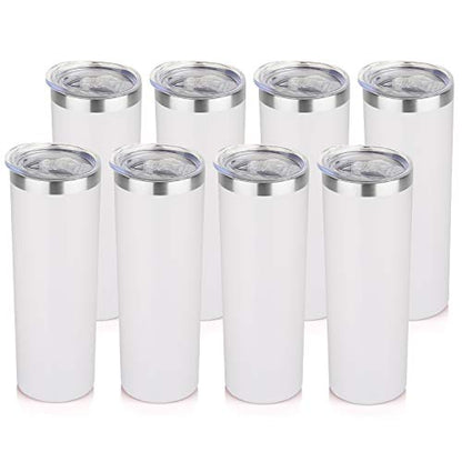 HASLE OUTFITTERS 20 oz Skinny Tumblers Bulk Set, Stainless Steel Insulated Slim Tumblers with Lids, Reusable Double Wall Travel Coffee Mugs, Durable Powder Coated Travel Water Cups(White, 8) - color: White, size: 20 oz (8 Count)
