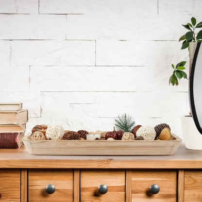 16" Long Wooden Dough Bowl for Home Decor - Rustic Farmhouse decorative bowl, Wood Bowl Kitchen Table Decor, Dining Room Centerpiece with Natural Wood Grain