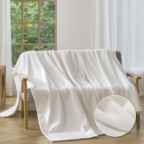 CHUFFED Cotton Waffle Blanket Queen Size-Plush Milk Velvet & Reversible Waffle Weave,Anti-Static 500Gsm Design，Thick Cozy Soft Winter Blanket for Bed, Couch, Sofa - White, 90x90 Inches - color: White, size: Queen