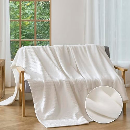 CHUFFED Cotton Waffle Blanket Queen Size-Plush Milk Velvet & Reversible Waffle Weave,Anti-Static 500Gsm Design，Thick Cozy Soft Winter Blanket for Bed, Couch, Sofa - White, 90x90 Inches - color: White, size: Queen