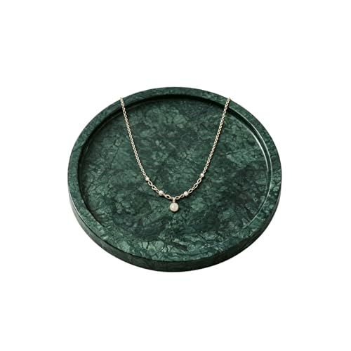 Round Natural Marble Tray, Small Deep Green Marble Vanity Tray, Luxury Solid Marble Decorative Tray for Dresser Bathroom, Jewelry Candle Holder, Aesthetic Room Home Decor (Deep Green Marble 5.9'') - color: Deep Green Marble 5.9''